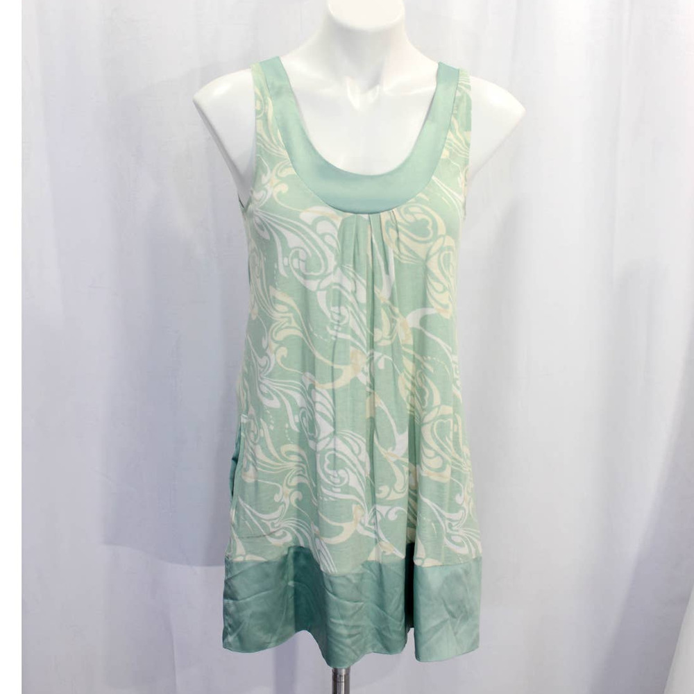 Express Dressy Sleeveless Tank Pleated Silky Bottom Long Graphic Print